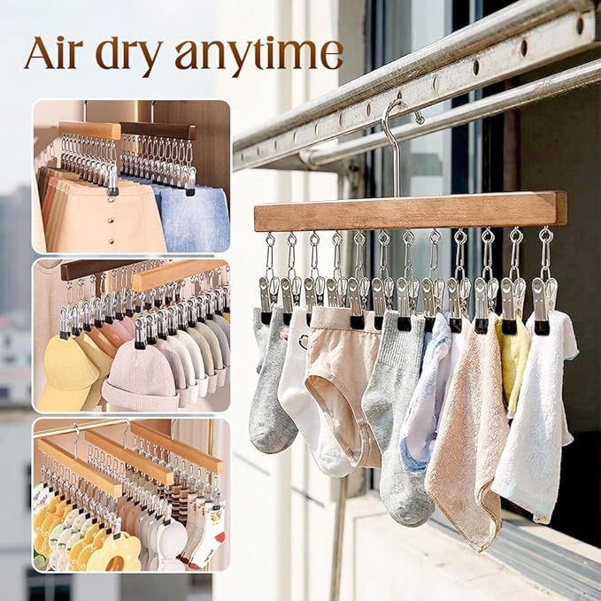 Closet Organizer with 10 Clips, Space Saving Hanging Closet Organizer, Legging Hanger for Closet Organizer with 10 Clip for Storing Jeans, Legging, Shorts (Vintage-10 Clips, 2PCS)