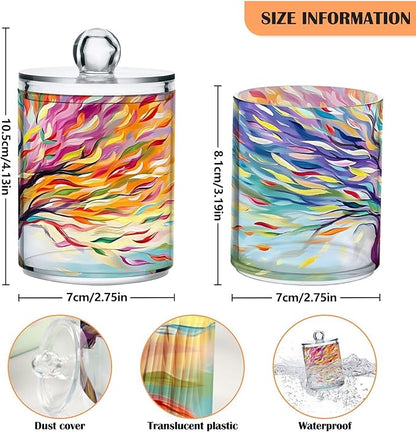 4 Pack Qtip Holder Dispenser Rainbow Life Of Tree Plant Cotton Ball Swab Round Pads Floss Clear Bathroom Storage Containers Plastic Apothecary Jars with Lids