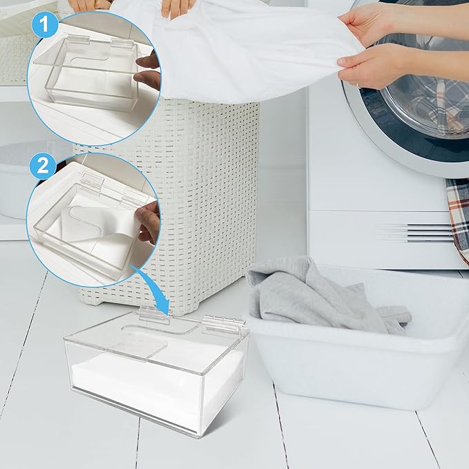 YeeBeny Laundry Detergent Sheets Organizer Compatible with Earth Breeze - Clear Acrylic Dispenser with Lid for Laundry Room