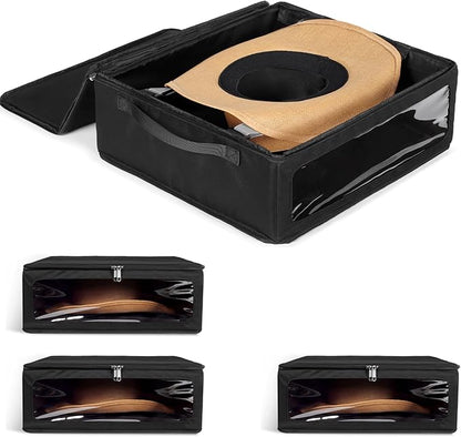 WOMACO Cowboy Hat Box, Hard Top Hat Storage Case for Cowboy Hats, Stackable Hat Organizer Foldable Hat Protector Bag with Handle (Black, 4 Pack)
