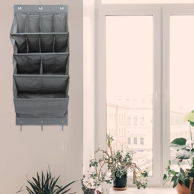 OSALADI Large Capacity Hanging Bag Pendant Over Door Organizer with Compartments Multi-layer Shoe and Item Storage Pouch for Home Slippers Shoes Bags Umbrellas and Nursery Essentials Gray