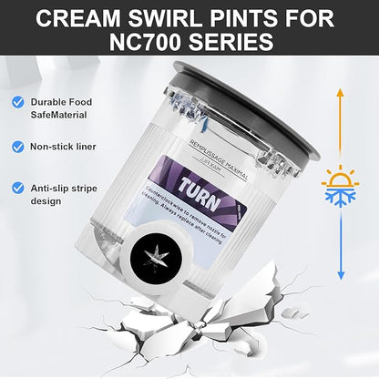 2 Pack Creami Swirl Pints and Lids for Ninja NC700 NC701 Series Accessory,16oz Creami Pint with Ice Cream Makers Compatible for Ninja Swirl Ice Cream & Soft Serve Makers BPA Free & Dishwasher Safe