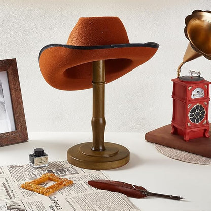 AHANDMAKER Wood Tabletop Hat Rack Vintage Dome Shaped Hat Holder Display Stand, Cap Organizer and Display Rack for Fedora, Sun Hats, Straw Hats, Caps, Wig, Brown 13.23 x 6.3 Inch