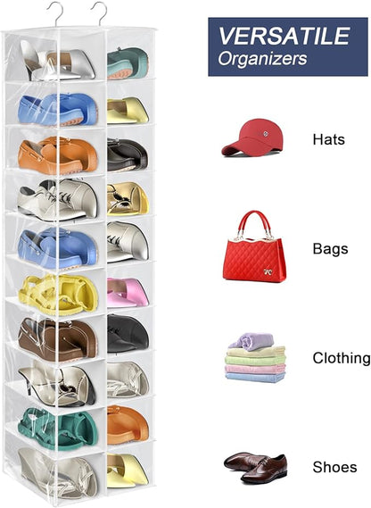 Libeder Hanging Shoe Organizer for Closet, Hanging Closet Organizers 20 Section Shoe Shelves, Space Saving Shoe Holder & Storage, White, 12''W×12''Dx 50''H