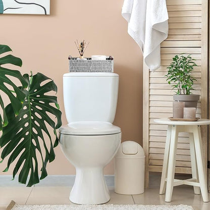 Boao 3 Pcs Boho Storage Wicker Baskets Handmade Woven Decorative Paper Rope Baskets for Organizing with Handle Countertop Toilet Paper Storage Container for Toilet Tank Top(Light Grey,Rectangle)