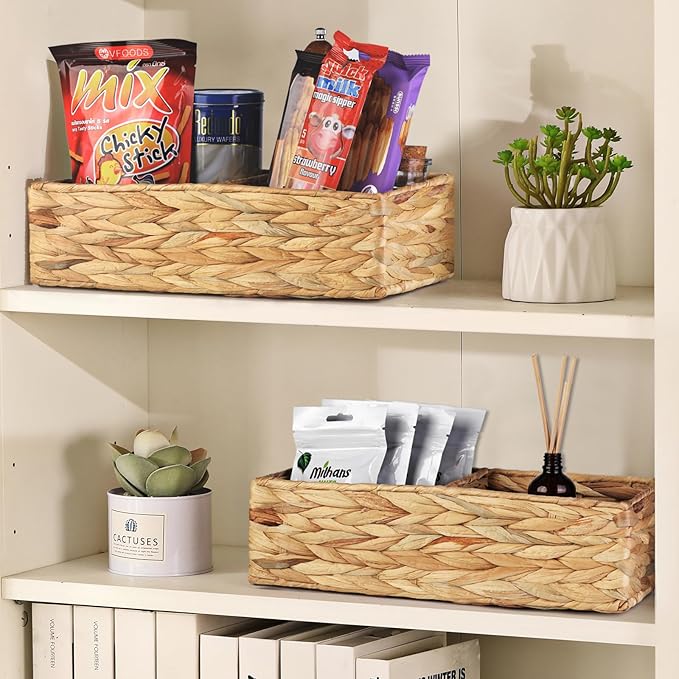 Vagusicc 2 Section Wicker Storage Basket, Set of 2 Hand-woven Water Hyacinth Storage Baskets, Toilet Tank Basket, Small Wicker Baskets, Woven baskets, Baskets for Organizing Storage Shelves, 2-Pack