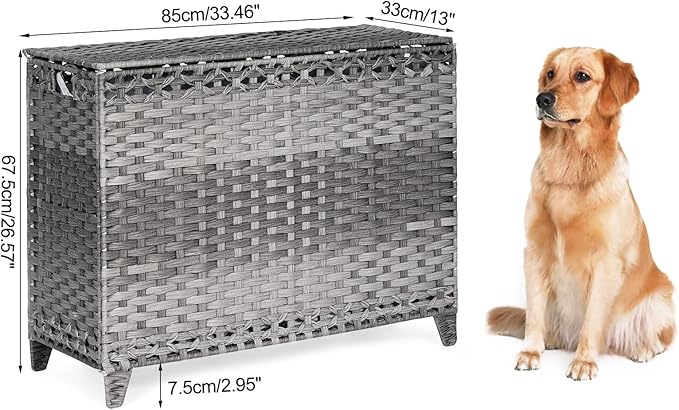 Laundry Hamper with 4 Removable Liner Bags; 176L Handwoven Rattan Laundry Basket with Lid & Heightened Feet; Clothes Hamper with Side Handles