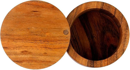 Kaizen Casa Acacia Wood Salt or Spice Box with Swivel Cover perfect for keeping table salt, gourmet salts, herbs or favorite seasonings, close at hand on your countertop.