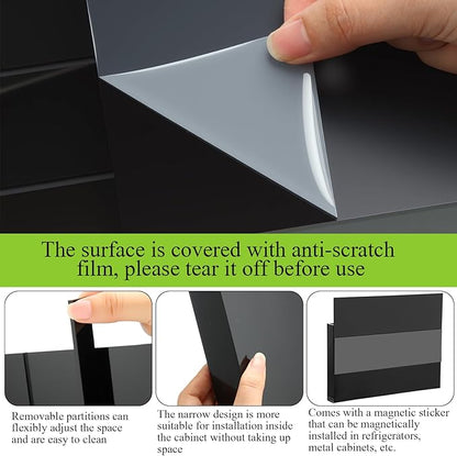 Honeydak Magnetic Acrylic Straw Holder for Cabinet Door with Adhesive Tapes and 5 Removable Partitions, Reusable Straw Organizer Storage Space-saving for Cabinet Door Fridge Kitchen(Black,9.8 Inch)