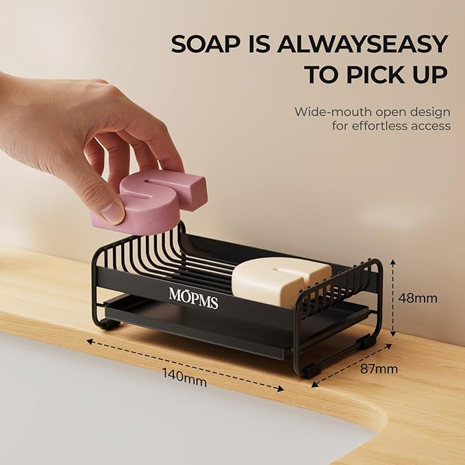Soap Dish for Shower, Carbon Steel Bar Soap Holder with Drainage and Water Tray, Soap Saver for Bathroom, Kicthen Sink and Countertop