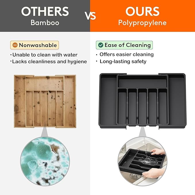 Silverware Drawer Organizer - Expandable Deep Utensil Organizer for Kitchen Drawers(13"-22.4" x 15", Black)