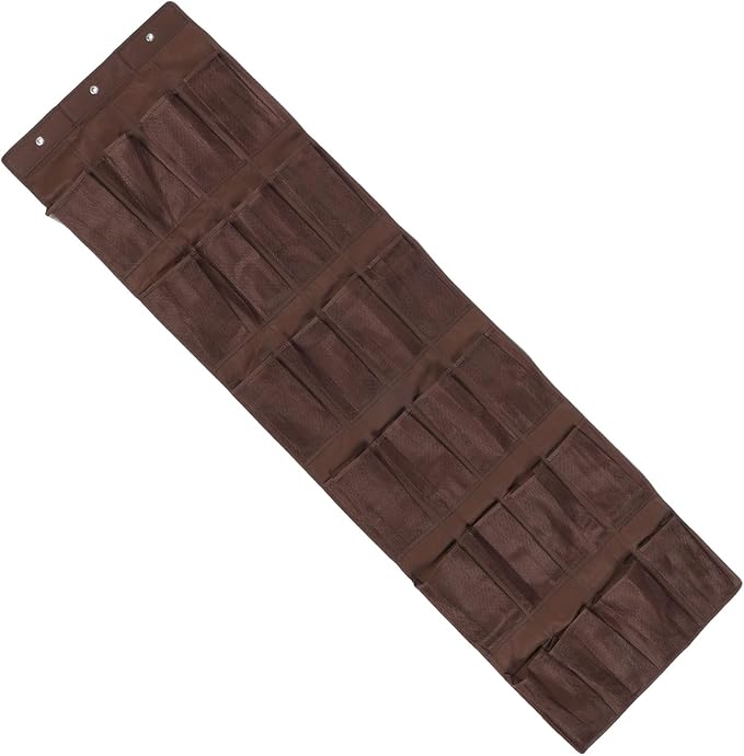 LALAFINA 24-pocket over The Door Shoe Organizer Hanging Storage Bag with Breathable Mesh, 48 X 168 Cm Brown, Space-saving Door Shoe Holder for Closet and Home