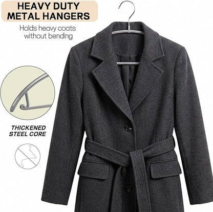 Amber Home 30 Pack No Shoulder Bump Metal Suit Coat Hangers, Non Slip PVC Coating Clothes Hangers, Curved Design to Protect Sweater, Shirt, Dress (Grey)