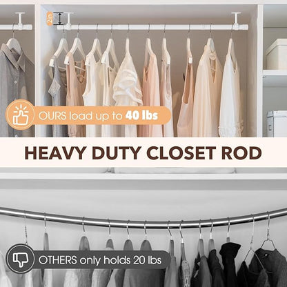 SUTINE Closet Rod, Closet Rods for Hanging Clothes, 17 to 52 inch Adjustable Ceiling/Wall mounted Closet Hanging Rod, Heavy Duty Clothes Rod Clothing Bar, Closet Poles for Hanging Clothes for Wardrobe