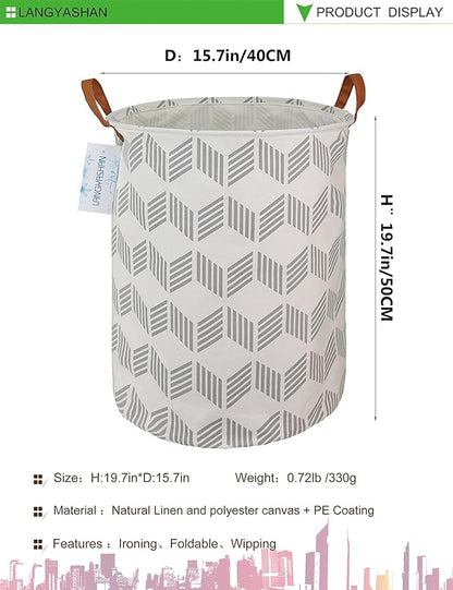 Laundry Basket Canvas Fabric Collapsible Organizer Basket for Storage Bin Toy Bins Gift Baskets Bedroom Clothes Children Nursery Hamper (Gery wave)