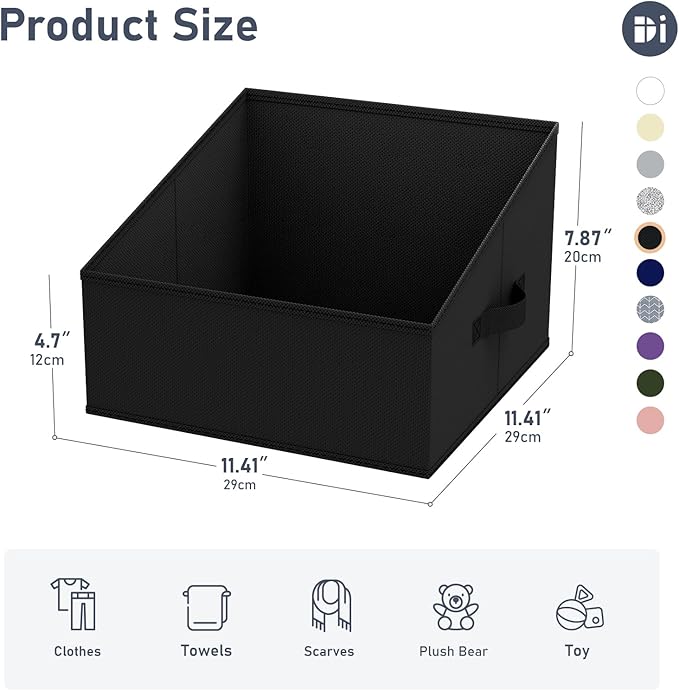 DIMJ Trapezoid Storage Bins for closet shelves, Closet Organzier Bins with Handle, Foldable Closet Storage Bins Basket, Closet Organizers and Storage for Toys, Books, 6 Packs, Black