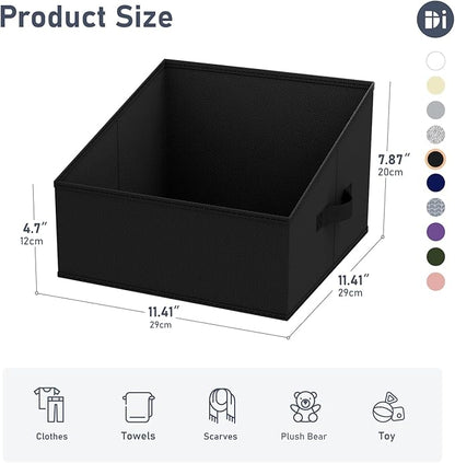 DIMJ Trapezoid Storage Bins for closet shelves, Closet Organzier Bins with Handle, Foldable Closet Storage Bins Basket, Closet Organizers and Storage for Toys, Books, 6 Packs, Black