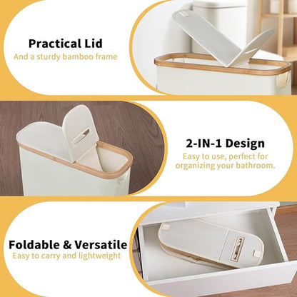 efluky Toilet Paper Storage and Holder 2 in 1, Toilet Paper Storage with Lid for Bathroom 28L, Free Standing Holder Organizer Holds Up to 9-12 Rolls, Beige