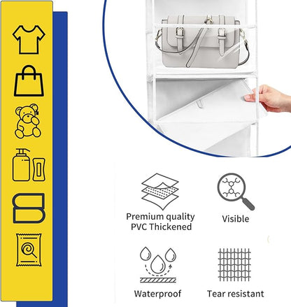 2 Packs Over The Door Organizer - 6-Shelf Hanging Storage Organizer with Clear Plastic Pockets - Large Capacity Pantry Storage Shelf for Bathroom, Bedroom, Nursery (White)