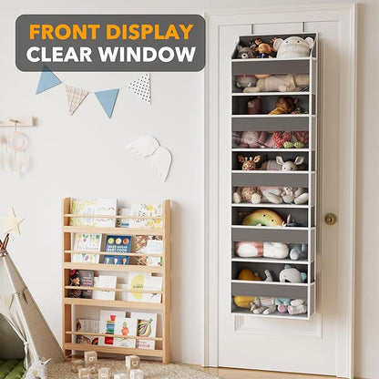 SpaceAid 1 Pack Over The Door Organizer with 5 Large Pockets and 10 Mesh Side Pockets, 5 Layers Door Organizer Hanging with Clear Window for Bedroom, Bathroom, Pantry and Nursery, Gray