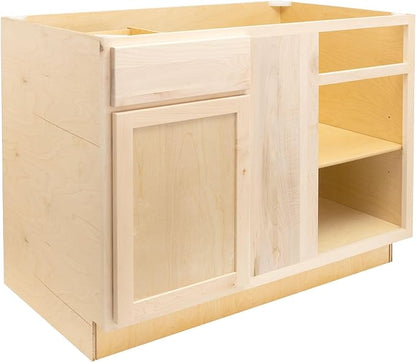 Quicklock RTA (Ready-to-Assemble) | Base Kitchen Cabinets - Shaker Style | Made in America (Raw Maple, 39" Wx34.5 Hx24 D Blind Corner)