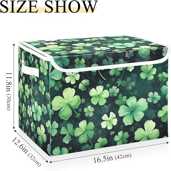 senya St. Patrick's Day Baskets Collapsible Storage Bins with Lids, St Patricks Clover Leaves Storage Boxes Clothes Baskets for Organizing