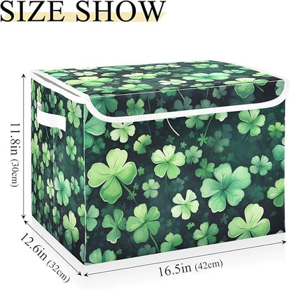 senya St. Patrick's Day Baskets Collapsible Storage Bins with Lids, St Patricks Clover Leaves Storage Boxes Clothes Baskets for Organizing