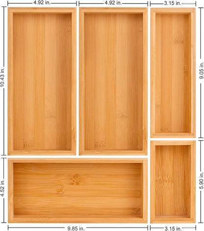 bamboo drawer organizer Set,expandable drawer dividers,wooden storage organizers,drawer organizers for kitchen, bathroom,flatware,Tea Bag Organizer (2 X 5PCS Natural)