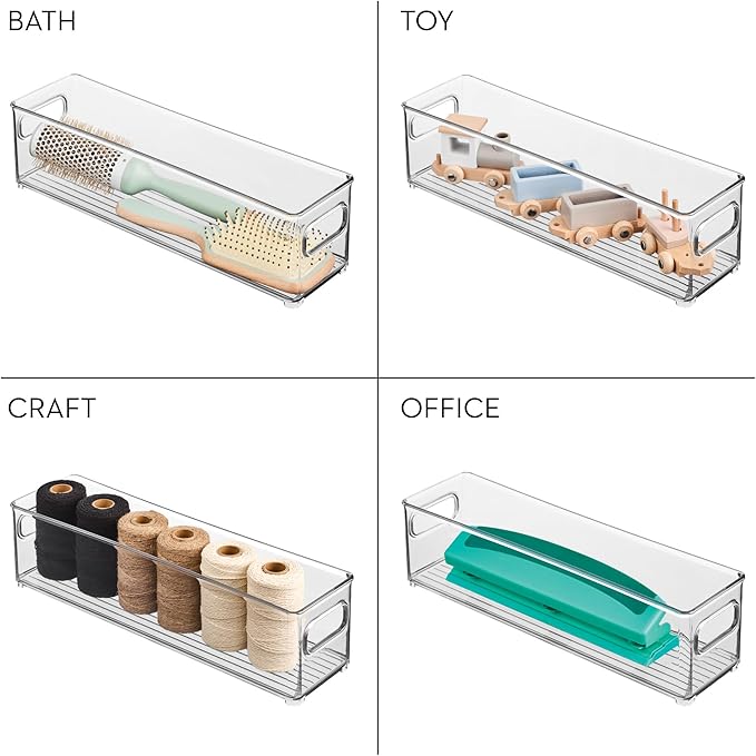iDesign Fridge Storage Bin Set - Includes Bins with Handles and Water Bottle Holder, Set of 8, Clear