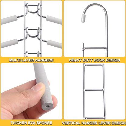 Clothes Hanger Space Saver: 4 Pack 5 in 1 Multiple Hangers for Clothes Non-Slip Foam Padded Heavy Duty Hanger Closet Organizer Storage | Set of 4 Multi Shirt Hanger