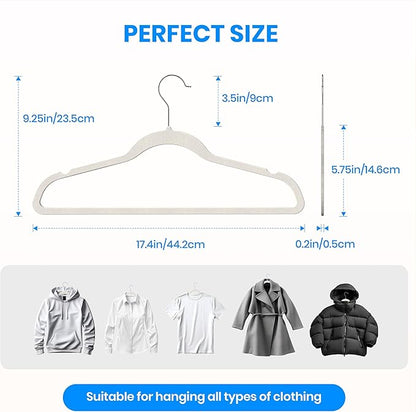 Simple Deluxe Velvet Hangers 50 Pack, Space Saving Heavy Duty Clothes Hangers, Non-Slip Closet Hanger for Coat, Sweater, Suit and Shirt with Shoulder Notches, 360° Swivel Hooks, White