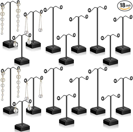 Macarrie 18 Pcs Metal Earring Holder T Bar Earring Display Stand Organizer Countertop Hanger Hanging Jewelry Towers with Acrylic Base(Black)