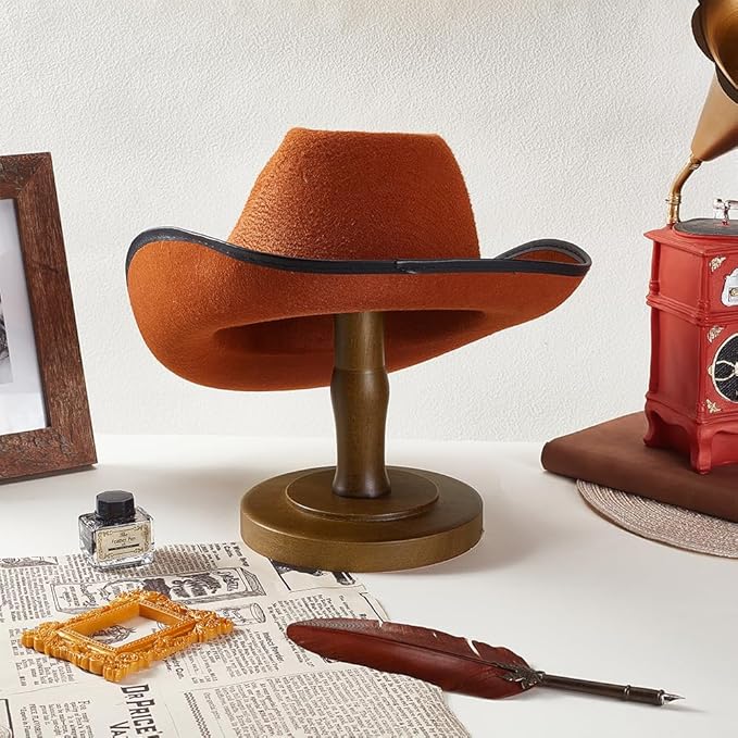 AHANDMAKER Wood Tabletop Hat Rack Vintage Dome Shaped Hat Holder Display Stand, Cap Organizer and Display Rack for Fedora, Sun Hats, Straw Hats, Caps, Wig, Brown 9 x 4.88 Inch