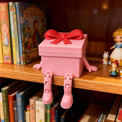 Cute Pink Gift Box Jewelry Box with Articulated Legs, 3D Printed Mini Decorative Storage Organizer for Valentine's Day, Birthday, Christmas