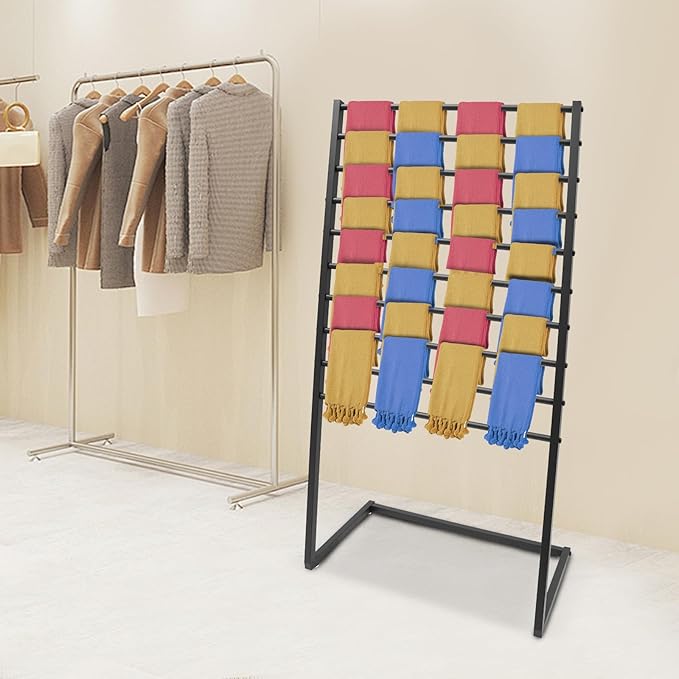 Scarf Display Stand, 10 Tier Metal Scarf Holder Organizer, Scarf Hanger Scarf Holder Scarf Organizer Belt Organizer Pants Rack Scarf Rack for Commercial Clothing Retail Store (Black, 80cm)