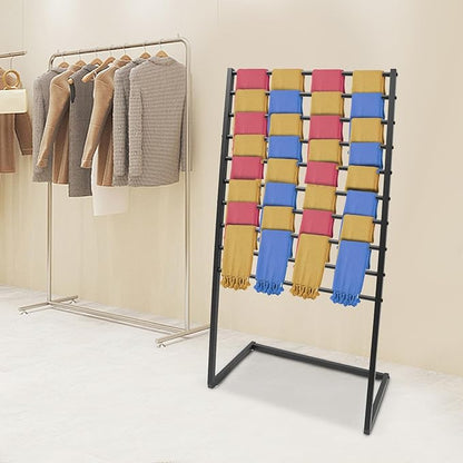 Scarf Display Stand, 10 Tier Metal Scarf Holder Organizer, Scarf Hanger Scarf Holder Scarf Organizer Belt Organizer Pants Rack Scarf Rack for Commercial Clothing Retail Store (Black, 80cm)