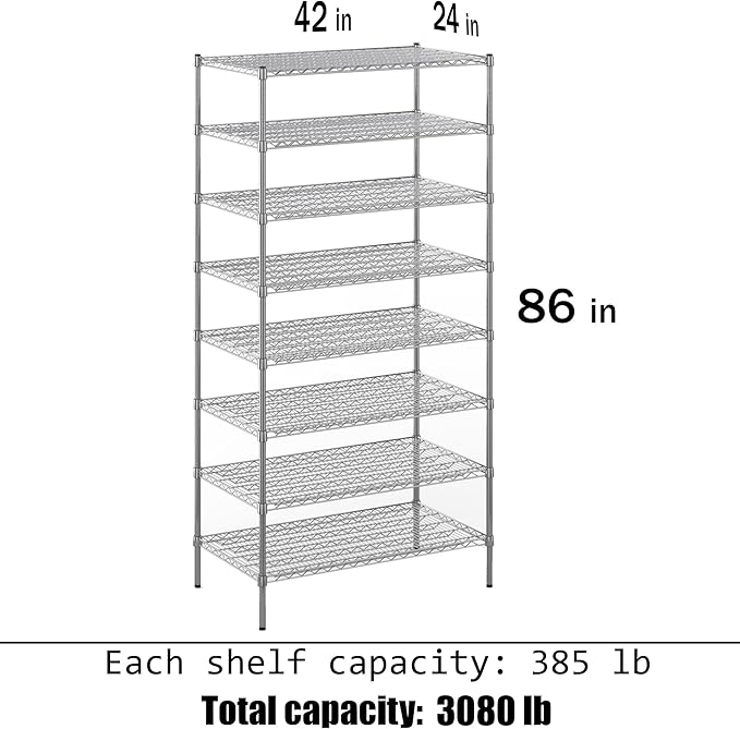 24" Deep x 42" Wide x 86" Height Wire Shelving Kit | 8-Tier | NSF Commercial Storage Rack Unit
