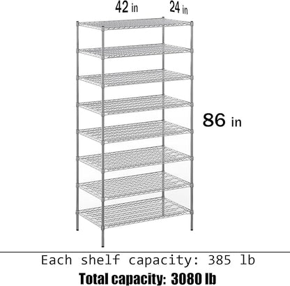 24" Deep x 42" Wide x 86" Height Wire Shelving Kit | 8-Tier | NSF Commercial Storage Rack Unit