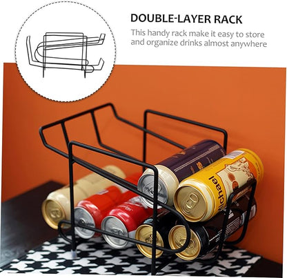 PRETYZOOM 1pc Rolling Drink Storage Rack Space-saving Beverage Holder for Refrigerator Dual-layer Canning Organizer Black for Kitchen and Pantry Organization