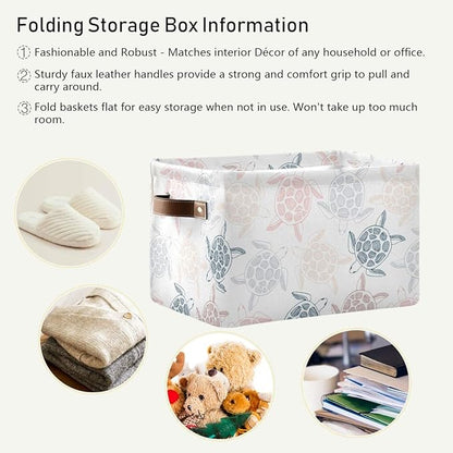 Large Storage Basket Bin Sea Turtles Pattern Storage Cube Box Foldable Canvas Fabric Collapsible Organizer with Handles for Home Office Closet