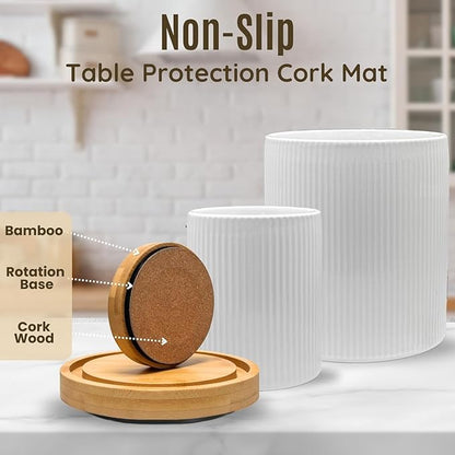 2 Pack Ceramic Utensil Holder, 7.3"+5.4" Large kitchen utensils holder for Countertop, 360° Rotating Cooking Utensil Crock for Kitchen Counter with Detachable Wooden Base, Kitchen Décor