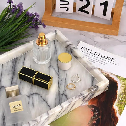 Marble Bathroom Vanity Tray, Natural Luxury Vanity Home Kitchen Bathroom Table Tray, Stone Decorative Countertop Dresser Trays for Key Coffee Perfume Jewelry Makeup (Lilac, 12"x 8" x1.2")