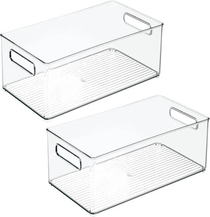 mDesign Deep Plastic Kitchen Storage Organizer Container Bin for Pantry, Cabinet, Cupboard, Shelves, Fridge, or Freezer - Holds Dry Goods, Sauces, Condiments, Drinks, 2 Pack, Clear