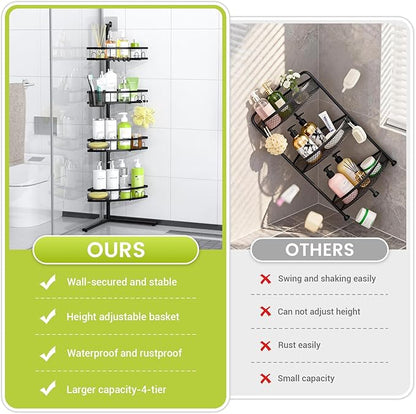 Aitatty Corner Shower Caddy Standing: 4-tier Rustproof Shower Organizer Shelf - Floor Shower Corner Shelf Rack Stand for Bathroom Black