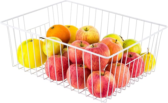 3 Pack Upright Freezer Organizer Bins - Standup Organizers for 16 Cu.Ft Freezer, Improve Air Circulation, Wire Storage Baskets, White