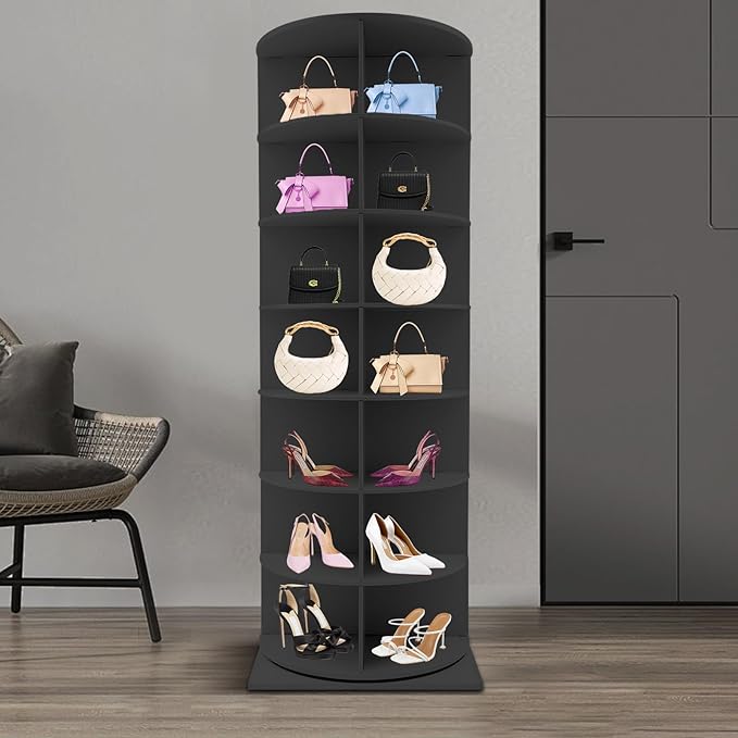 360° Rotating Shoe Rack Tower - Spinning Shoe Organizer for Entryway, Free Standing Lazy Susan Shoe Rack (7 Tiers 23.62 * 23.62 * 64.96in Black)