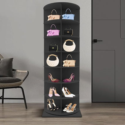 360° Rotating Shoe Rack Tower - Spinning Shoe Organizer for Entryway, Free Standing Lazy Susan Shoe Rack (7 Tiers 23.62 * 23.62 * 64.96in Black)