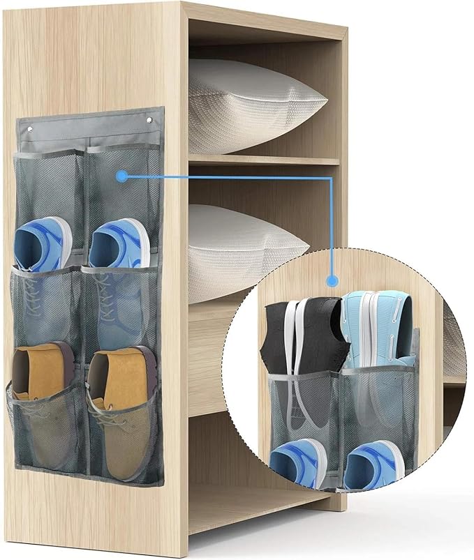 for 2 Pack Wall Mounted Shoe Rack, Canvas Organizer, Adhesive mounts, Holds 6 Pairs.