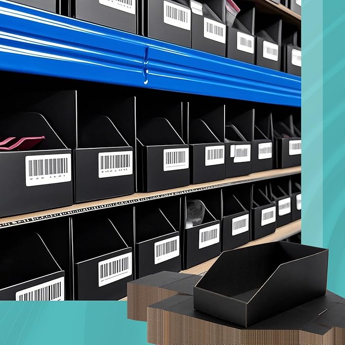 Fuyoooo 30 Pack 12 x 6 x 4. 5 Inches Cardboard Storage Bins Open Top Bin Boxes Corrugated Shelf Organizer Bins for Pantry, Parts, Garage, Snacks, Bottles, Cans or Warehouse Home Cubby, Black