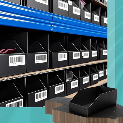 Fuyoooo 30 Pack 12 x 6 x 4. 5 Inches Cardboard Storage Bins Open Top Bin Boxes Corrugated Shelf Organizer Bins for Pantry, Parts, Garage, Snacks, Bottles, Cans or Warehouse Home Cubby, Black